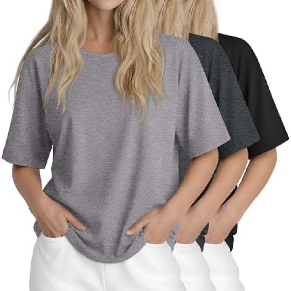 Huukeay 3 Pcs Women's Half Sleeve Crew Neck T Shirts